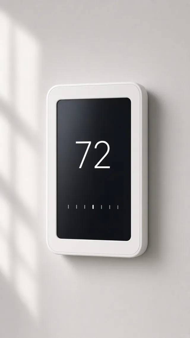 Wall-mounted touchscreen thermostat showing a 72 degree set point